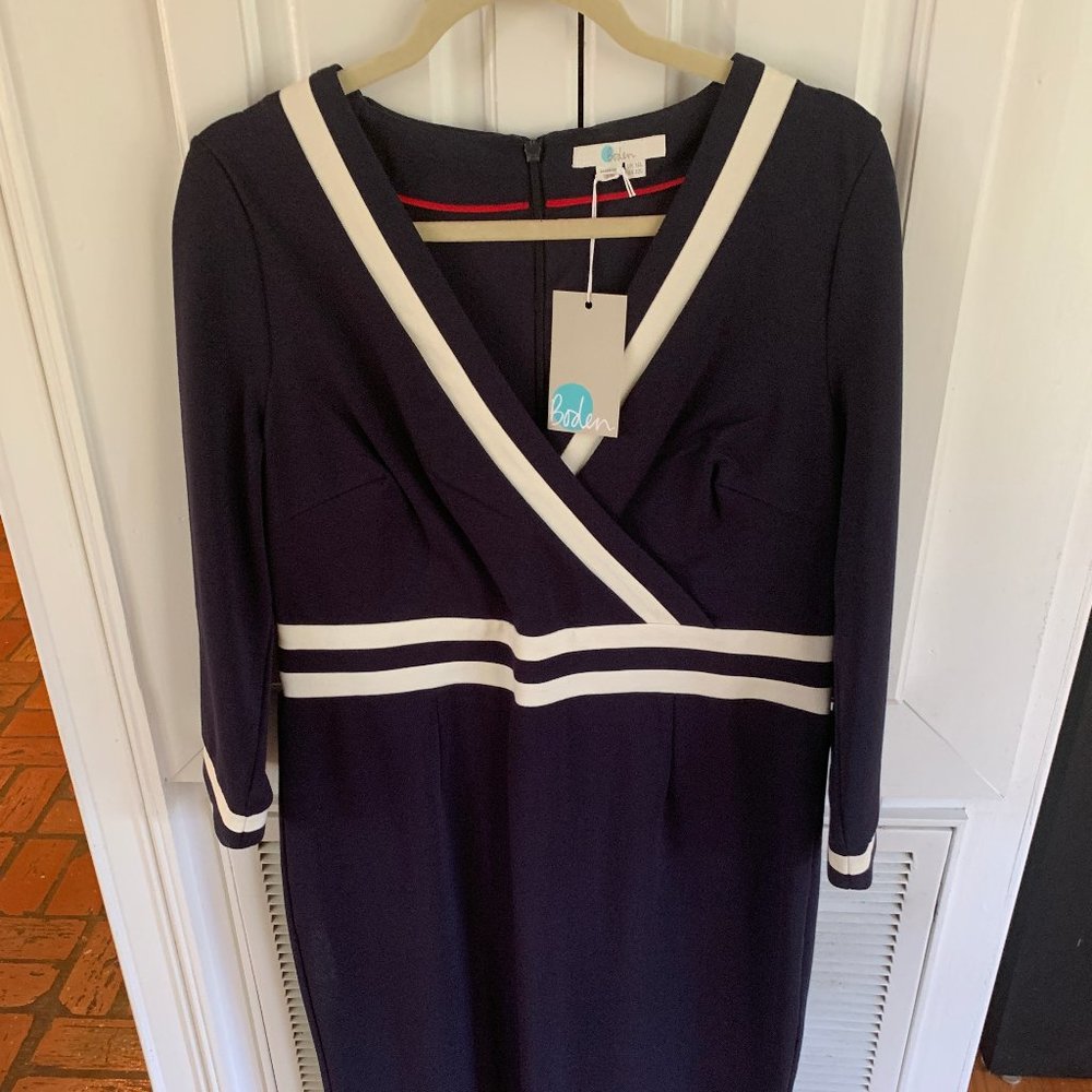NWT Boden NAVY and White Cross chest dress